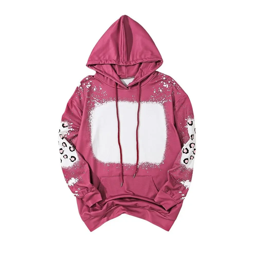 Rose Leopard Bleached Long Sleeve Hoodie with Pocket New Sizes S,L, XL